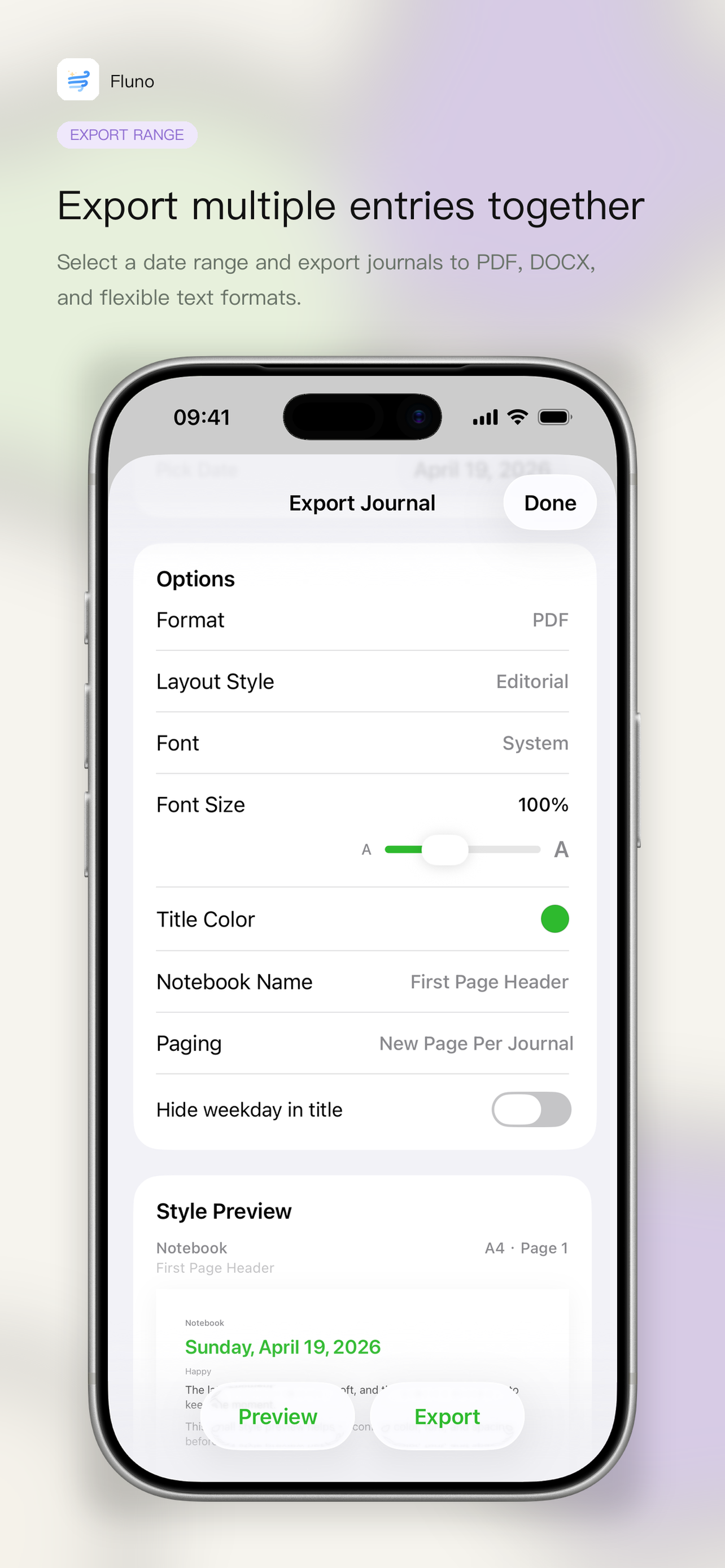Fluno export screenshot